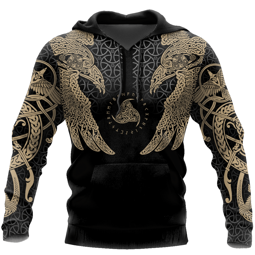 Viking Muninn Tattoo Hoodie For Mythic Artwork Casual Days And Outdoor Exploration