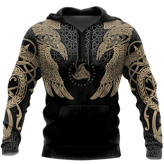 Viking Muninn Tattoo Hoodie For Mythic Artwork Casual Days And Outdoor Exploration