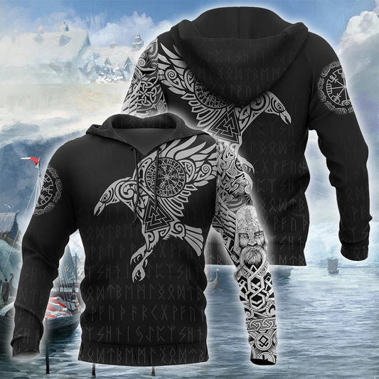 Viking Raven Odin Tattoo Hoodie For Norse Style Adventures Casual Layering And Everyday Wear