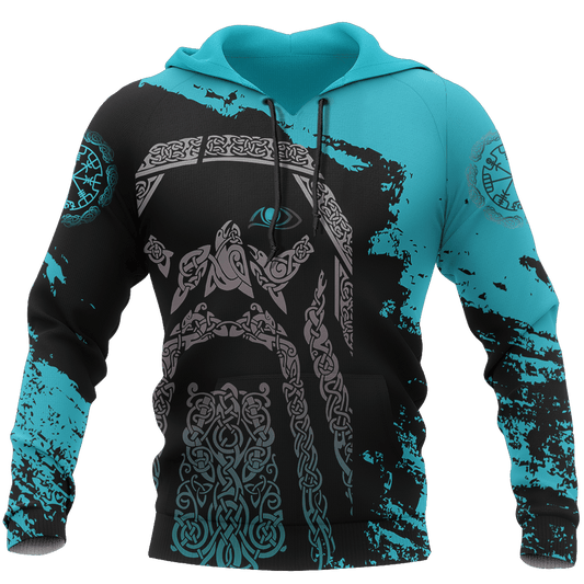 Blue Viking Odin Wotan Hoodie For Norse Style Adventures Casual Layering And Everyday Wear
