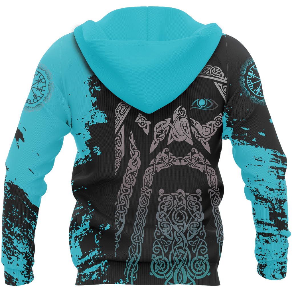 Blue Viking Odin Wotan Hoodie For Norse Style Adventures Casual Layering And Everyday Wear