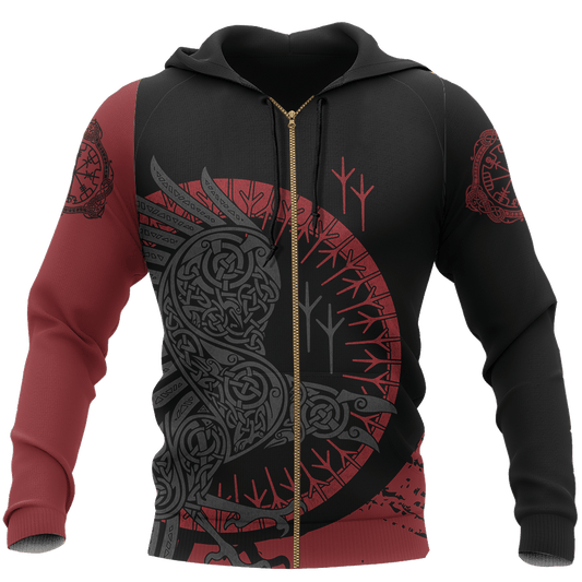 Viking Raven Zip Hoodie For Norse Themed Outfits Weekend Travel And Relaxed Comfort