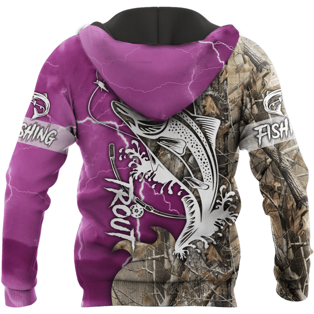 Purple Trout Fishing Tattoo Camo Hoodie For Fishing Adventures Camping Travel And Casual Gift Ideas