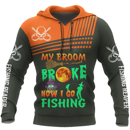 Fishing Broom Halloween Hoodie For Lake Days Outdoor Travel And Thoughtful Angler Gifting