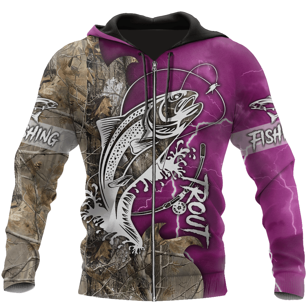 Purple Trout Fishing Tattoo Camo Hoodie For Fishing Adventures Camping Travel And Casual Gift Ideas
