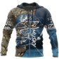 Blue Musky Fishing Hook Up Camo Hoodie For Fishermen Camping Adventures And Comfortable Streetwear