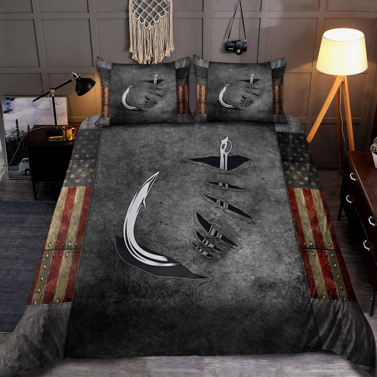 American Fishing Hook Bedding Cover For Outdoor Lover Bedroom Decor