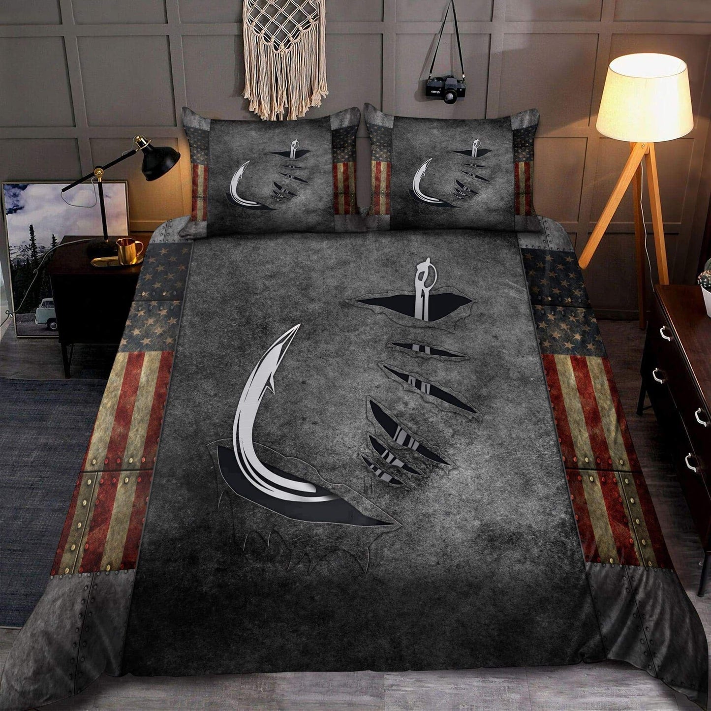 American Fishing Hook Bedding Cover For Outdoor Lover Bedroom Decor