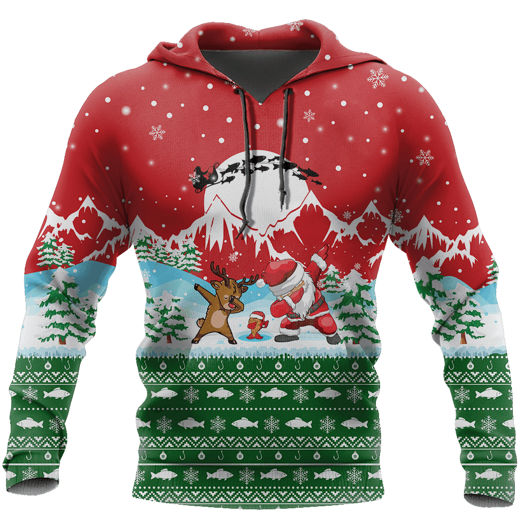 Green Red Santa Fishing Yolo Hoodie For Holiday Parties Weekend Outings And Cheerful Gift Giving