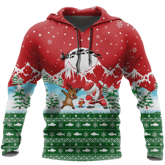 Green Red Santa Fishing Yolo Hoodie For Holiday Parties Weekend Outings And Cheerful Gift Giving