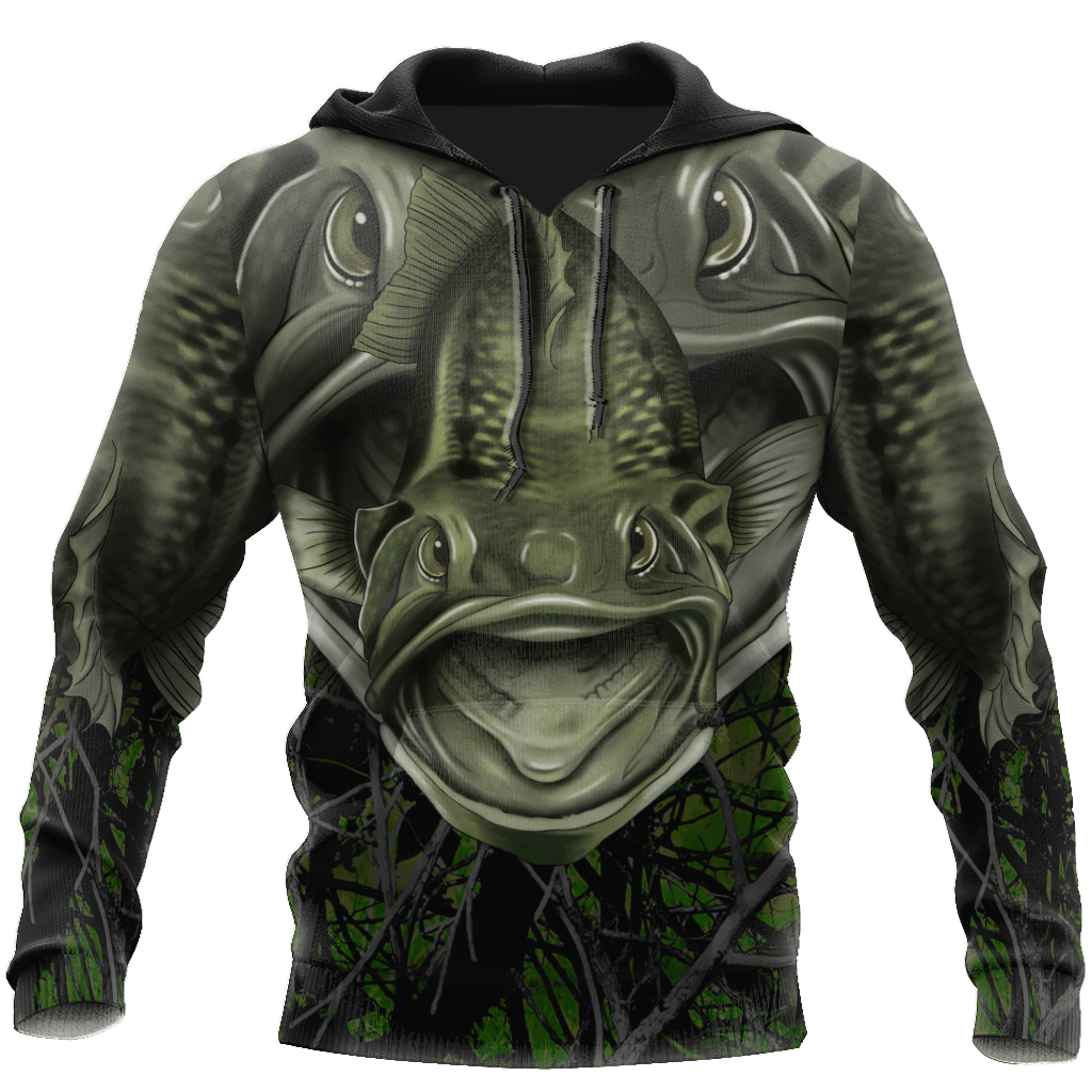 Largemouth Bass Fishing Camo Hoodie For Anglers Nature Trips Holidays And Relaxed Layering