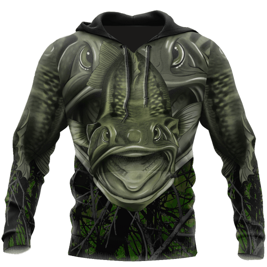 Largemouth Bass Fishing Camo Hoodie For Anglers Nature Trips Holidays And Relaxed Layering