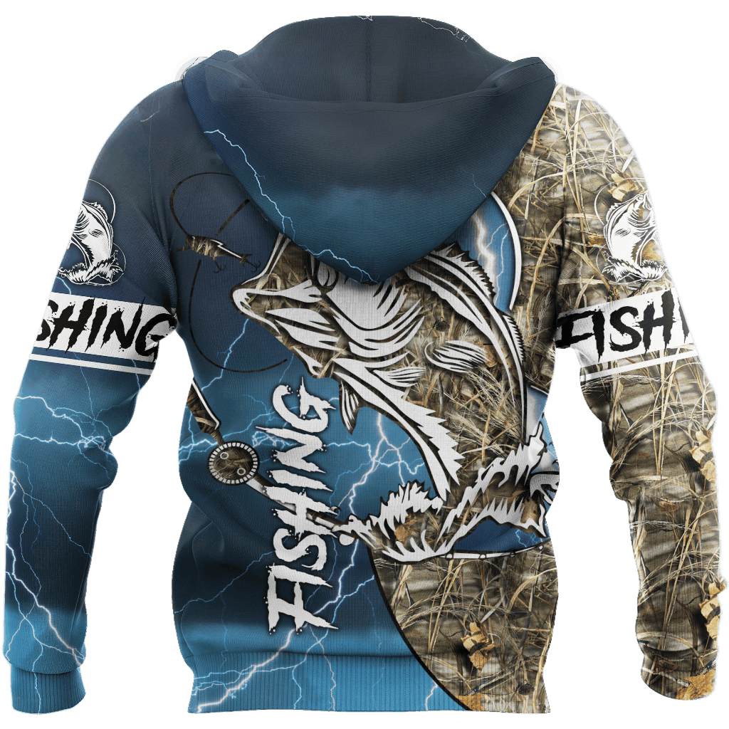 Blue Bass Fishing Sport Hoodie For Fishing Adventures Camping Travel And Casual Gift Ideas