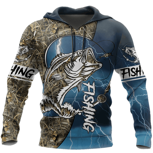 Blue Bass Fishing Sport Hoodie For Fishing Adventures Camping Travel And Casual Gift Ideas
