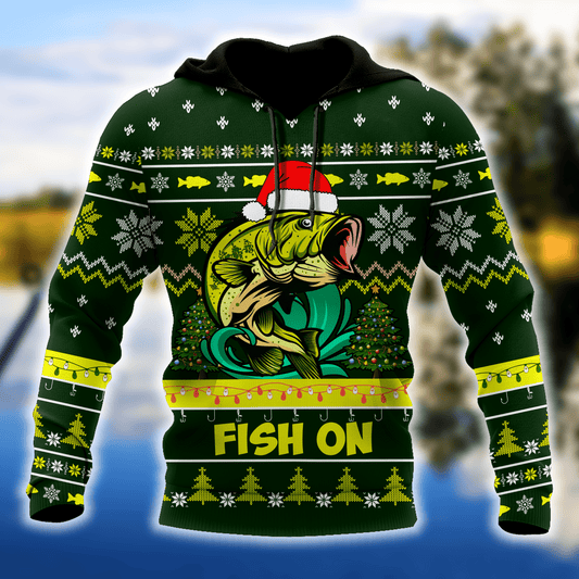Bass Fishing Fish Christmas Hat Hoodie For Festive Family Moments Winter Wear And Holiday Gift Ideas