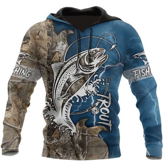 Blue Trout Fishing Tattoo Camo Hoodie For River Adventures Outdoor Events And Everyday Style