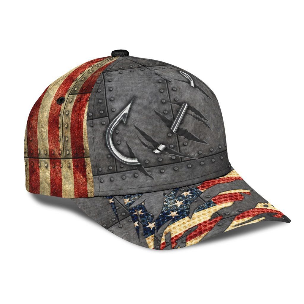 United States Fishing Hook 3D Design Classic Cap For Everyday Outfits Coastal Travel And Gift Giving