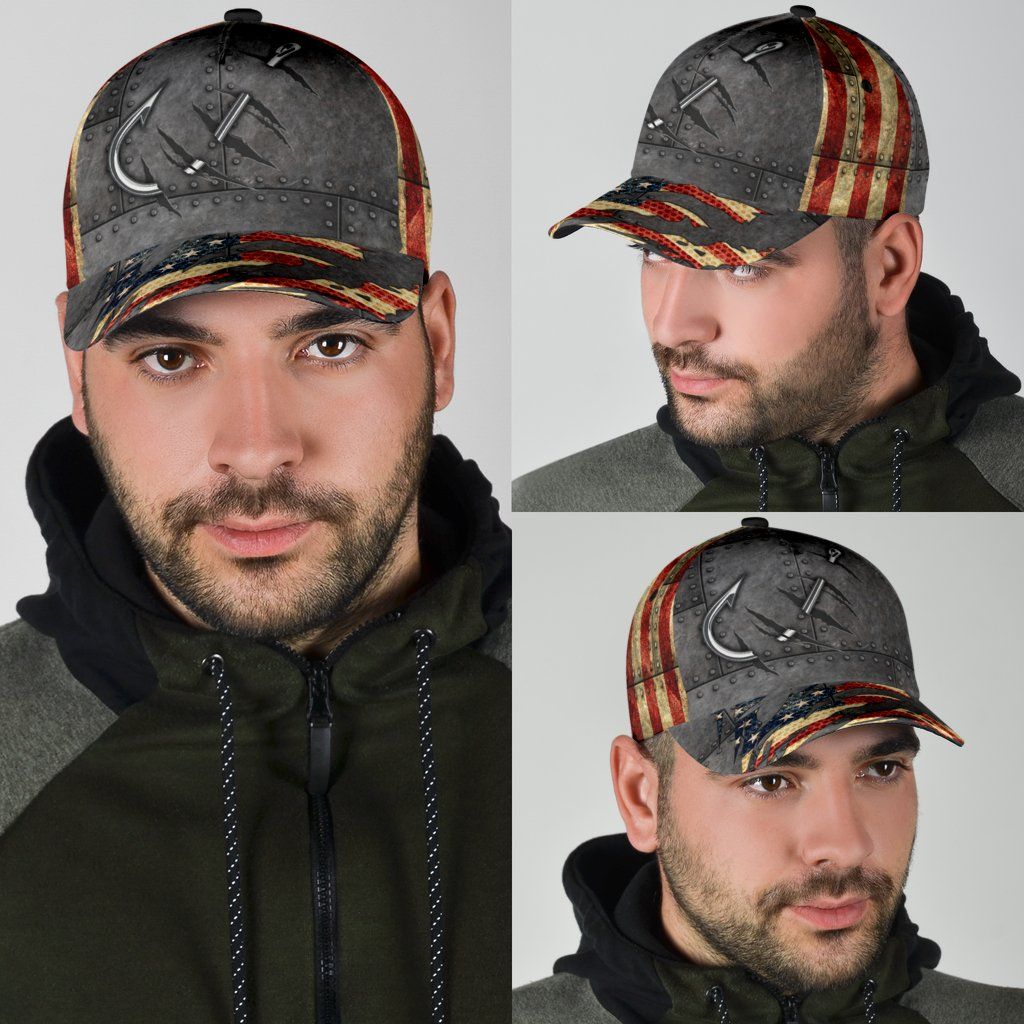 United States Fishing Hook 3D Design Classic Cap For Everyday Outfits Coastal Travel And Gift Giving