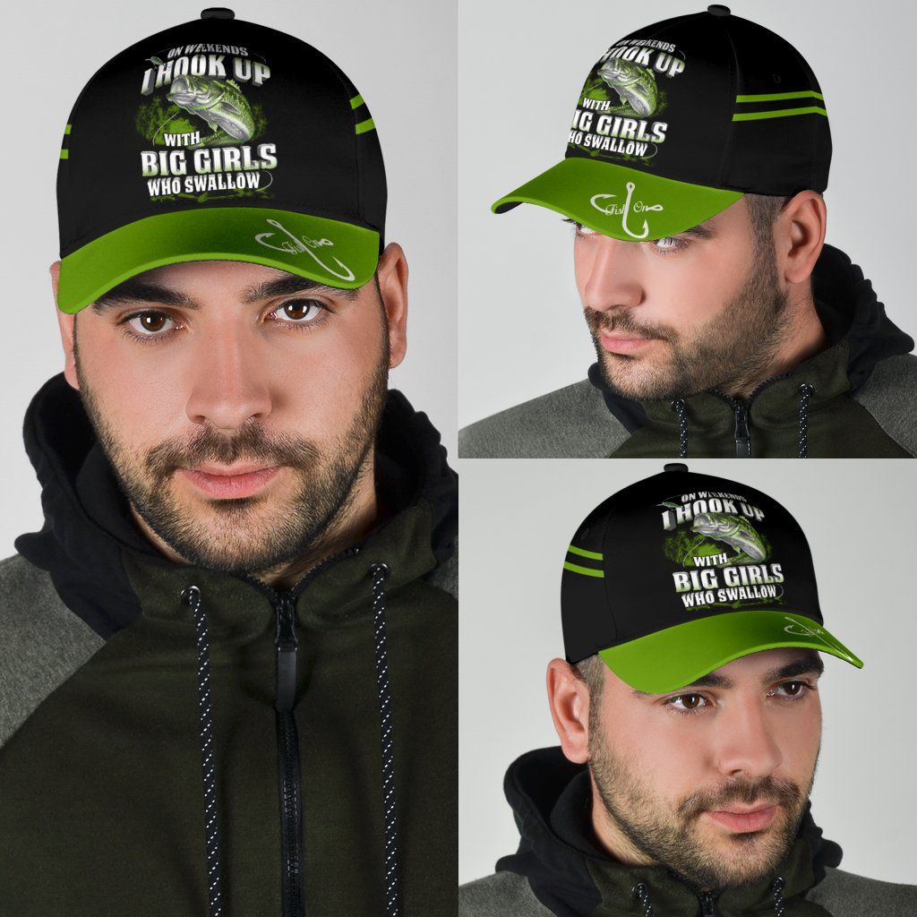 Green Bass Fishing Hook 3D Design Classic Cap For Travel Adventures Weekend Wear And Casual Style