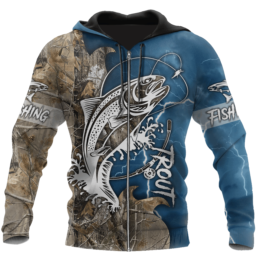 Blue Trout Fishing Tattoo Camo Hoodie For River Adventures Outdoor Events And Everyday Style