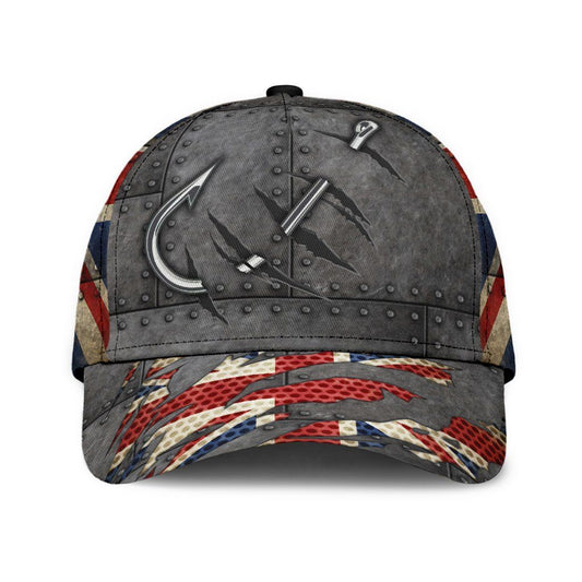 United Kingdom Fishing Hook 3D Design Classic Cap For Relaxed Outfits Outdoor Events And Holiday Trips