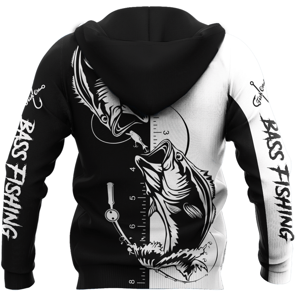 Black White Bass Fishing Tattoo Hoodie For Angling Enthusiasts Travel Days And Relaxed Daily Wear