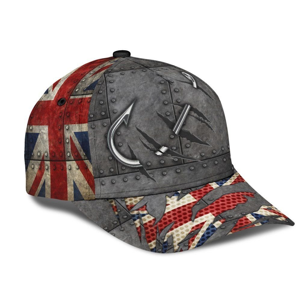 United Kingdom Fishing Hook 3D Design Classic Cap For Relaxed Outfits Outdoor Events And Holiday Trips