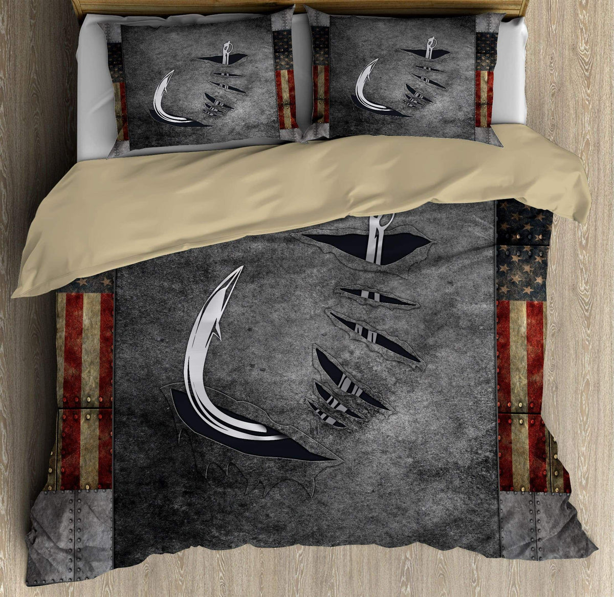 American Fishing Hook Bedding Cover For Outdoor Lover Bedroom Decor