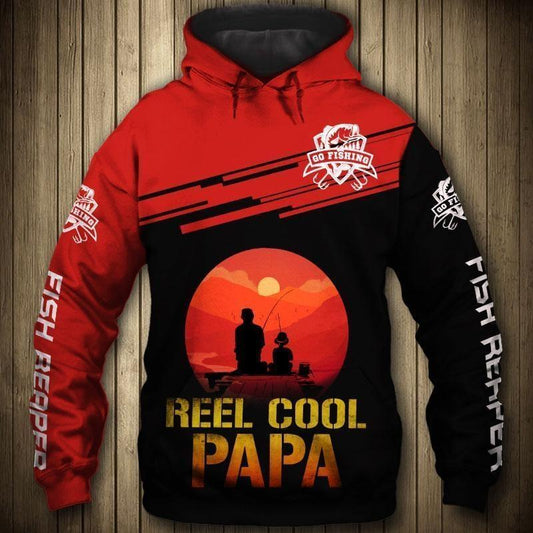 Go Fishing Reel Papa Sunset Hoodie For Angling Enthusiasts Travel Days And Relaxed Daily Wear
