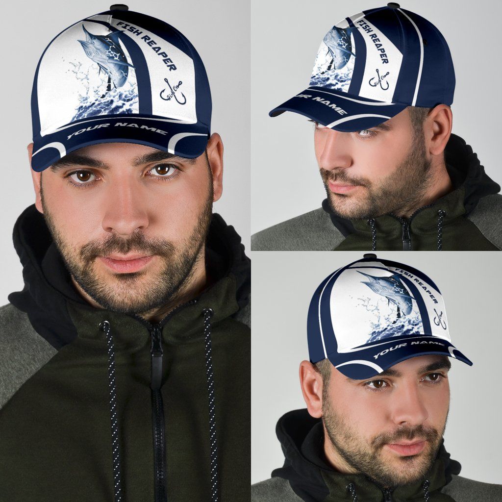 Custom Name Marlin Fishing Hook 3D Design Classic Cap For Coastal Trips Outdoor Activities And Gift Giving