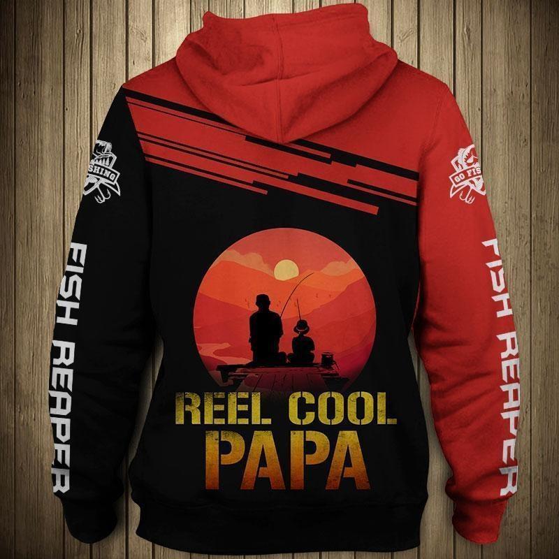 Go Fishing Reel Papa Sunset Hoodie For Angling Enthusiasts Travel Days And Relaxed Daily Wear