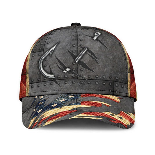 United States Fishing Hook 3D Design Classic Cap For Everyday Outfits Coastal Travel And Gift Giving