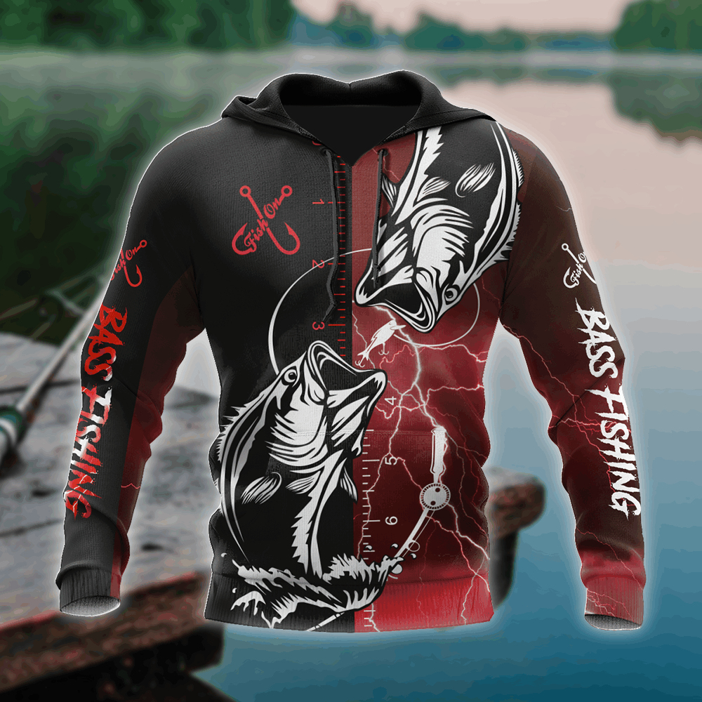 Red Bass Fishing Tattoo Hoodie For Lakeside Adventures Casual Streetwear And Seasonal Travel