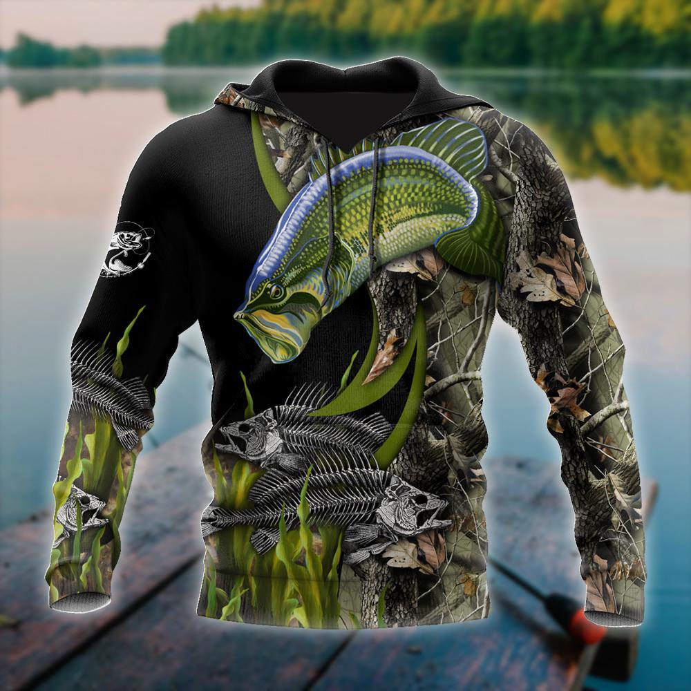 Bass Fishing Fall Camo Reaper Hoodie For Angling Enthusiasts Travel Days And Relaxed Daily Wear