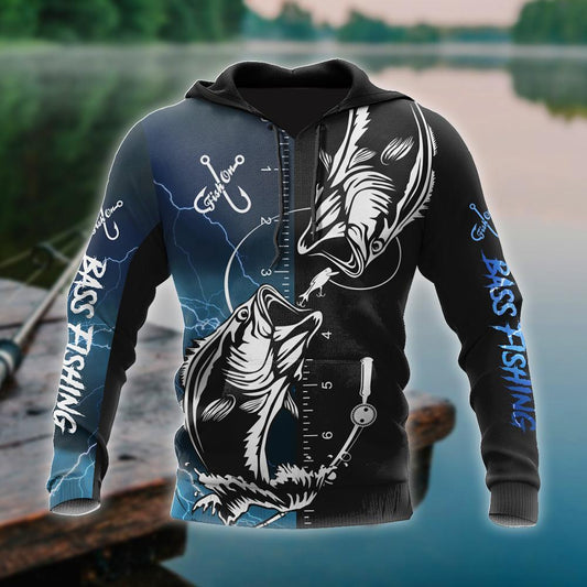 Blue Bass Fishing Tattoo Rule Hoodie For Lakeside Adventures Casual Streetwear And Seasonal Travel
