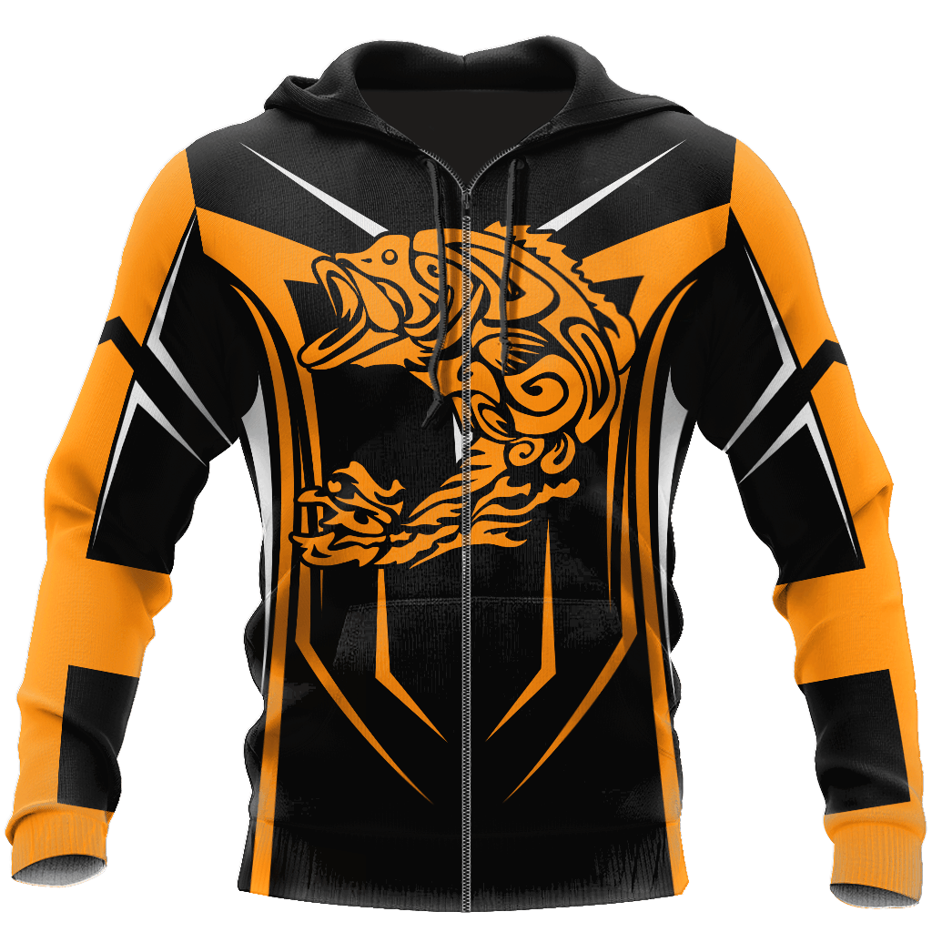 Orange Bass Fishing Maori Stainless Steel Hook Hoodie For Fishing Lovers Outdoor Trips And Thoughtful Gift Giving