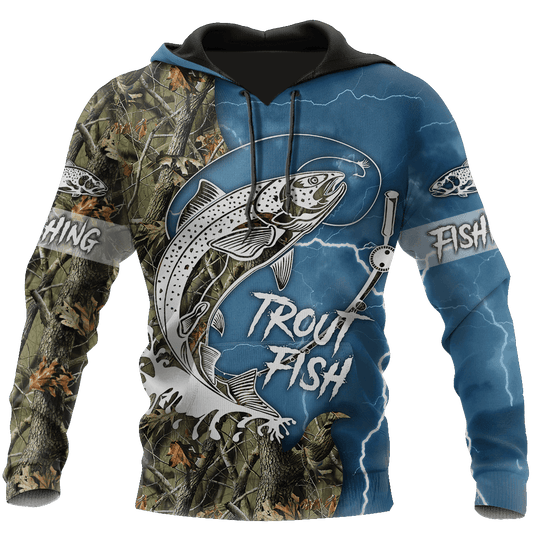 Blue Trout Fishing Tattoo Camo Hoodie For Anglers Outdoor Adventures Travel And Everyday Comfort