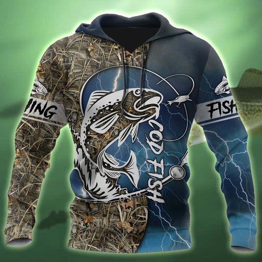 Cod Fishing Sport Camo Tattoo Hoodie For Fishing Adventures Camping Travel And Casual Gift Ideas