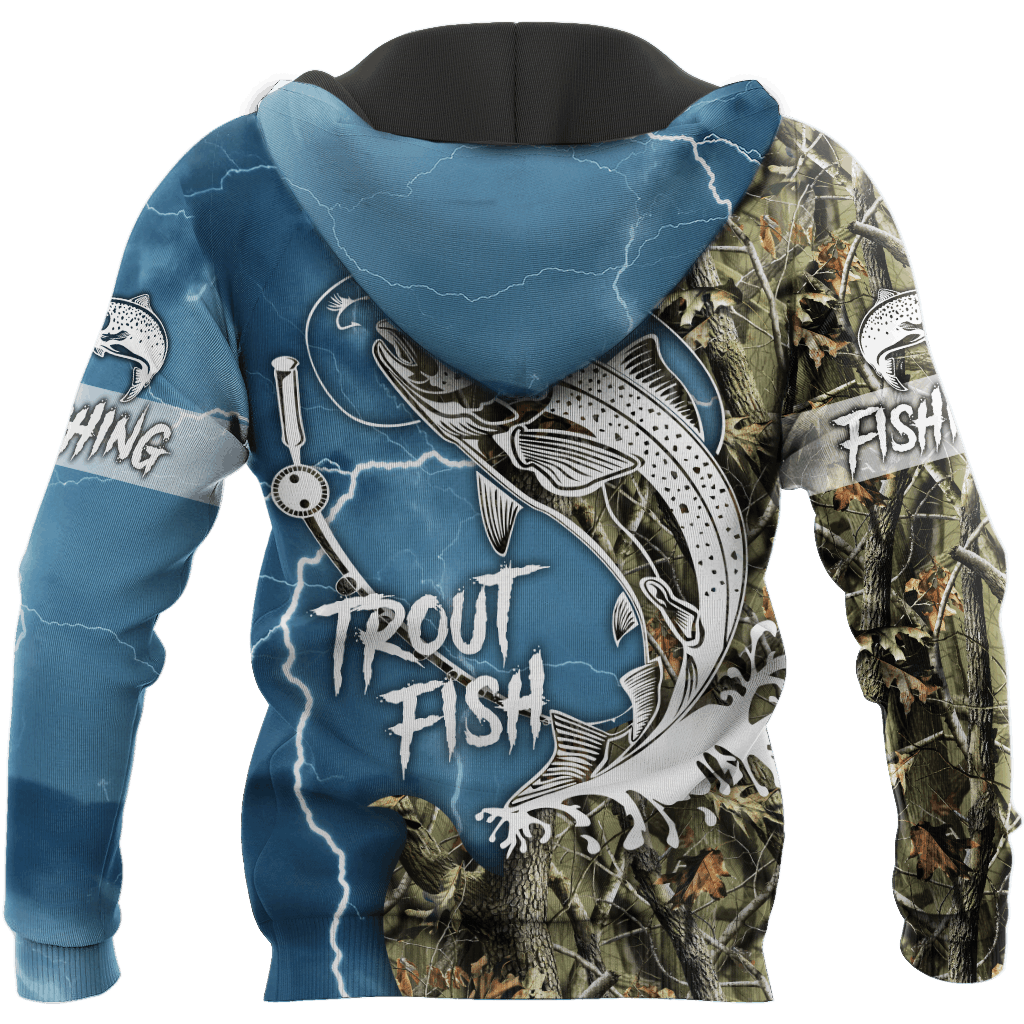 Blue Trout Fishing Tattoo Camo Hoodie For Anglers Outdoor Adventures Travel And Everyday Comfort