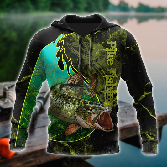 Northern Pike Fishing Underwater Yin Yang Camo Hoodie For Fishermen Camping Adventures And Comfortable Streetwear