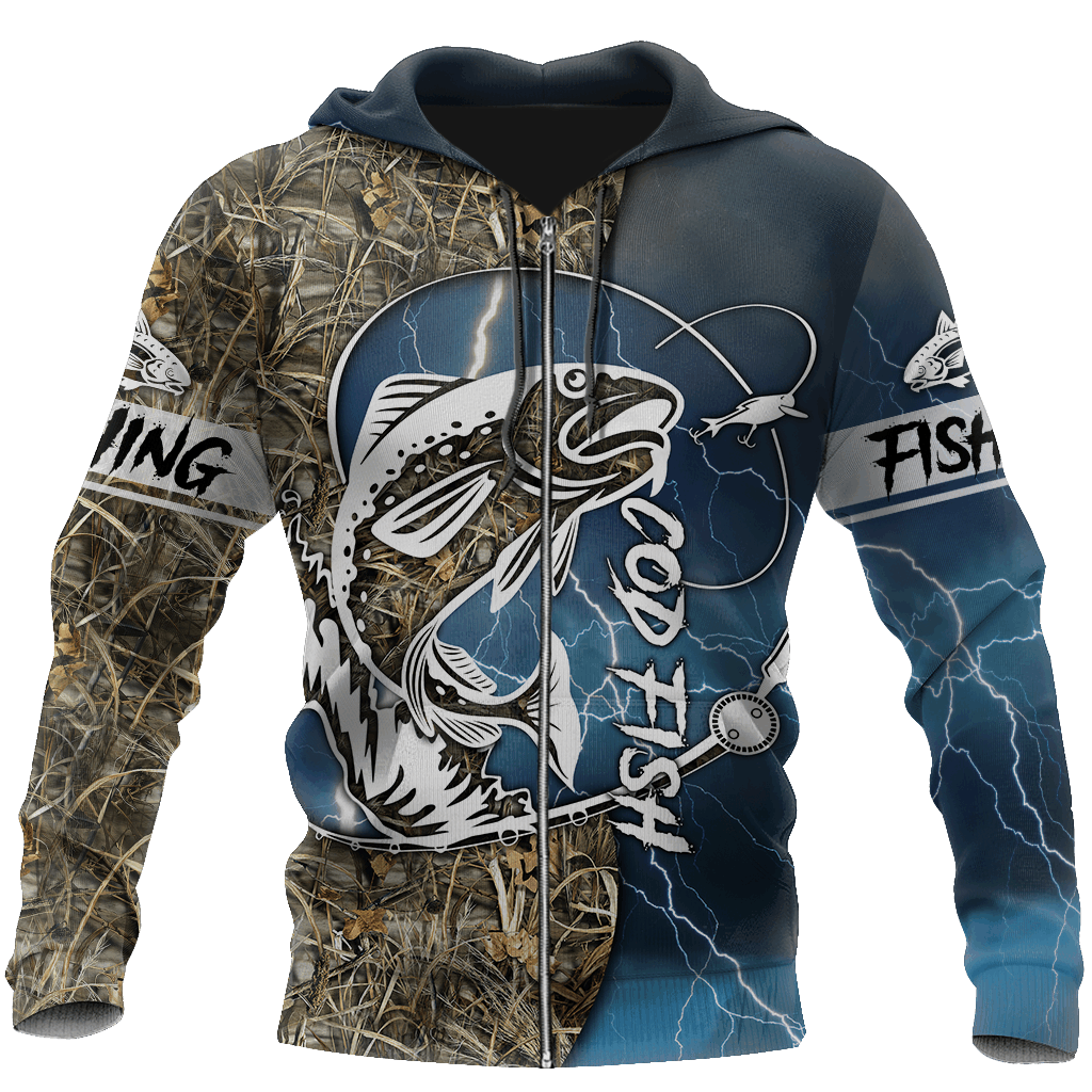 Cod Fishing Sport Camo Tattoo Hoodie For Fishing Adventures Camping Travel And Casual Gift Ideas