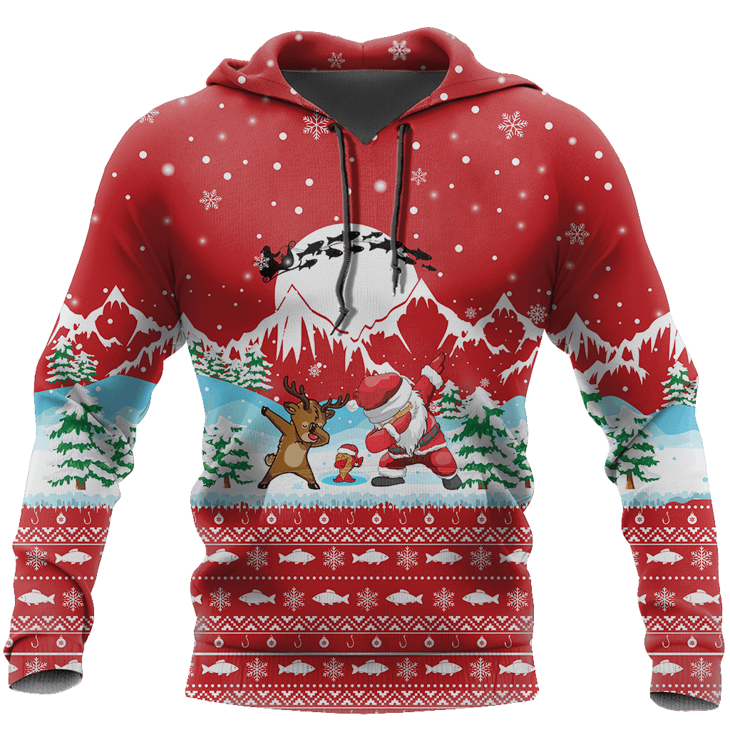 Red Santa Fishing Yolo Christmas Hoodie For Festive Days Casual Adventures And Thoughtful Seasonal Gifting