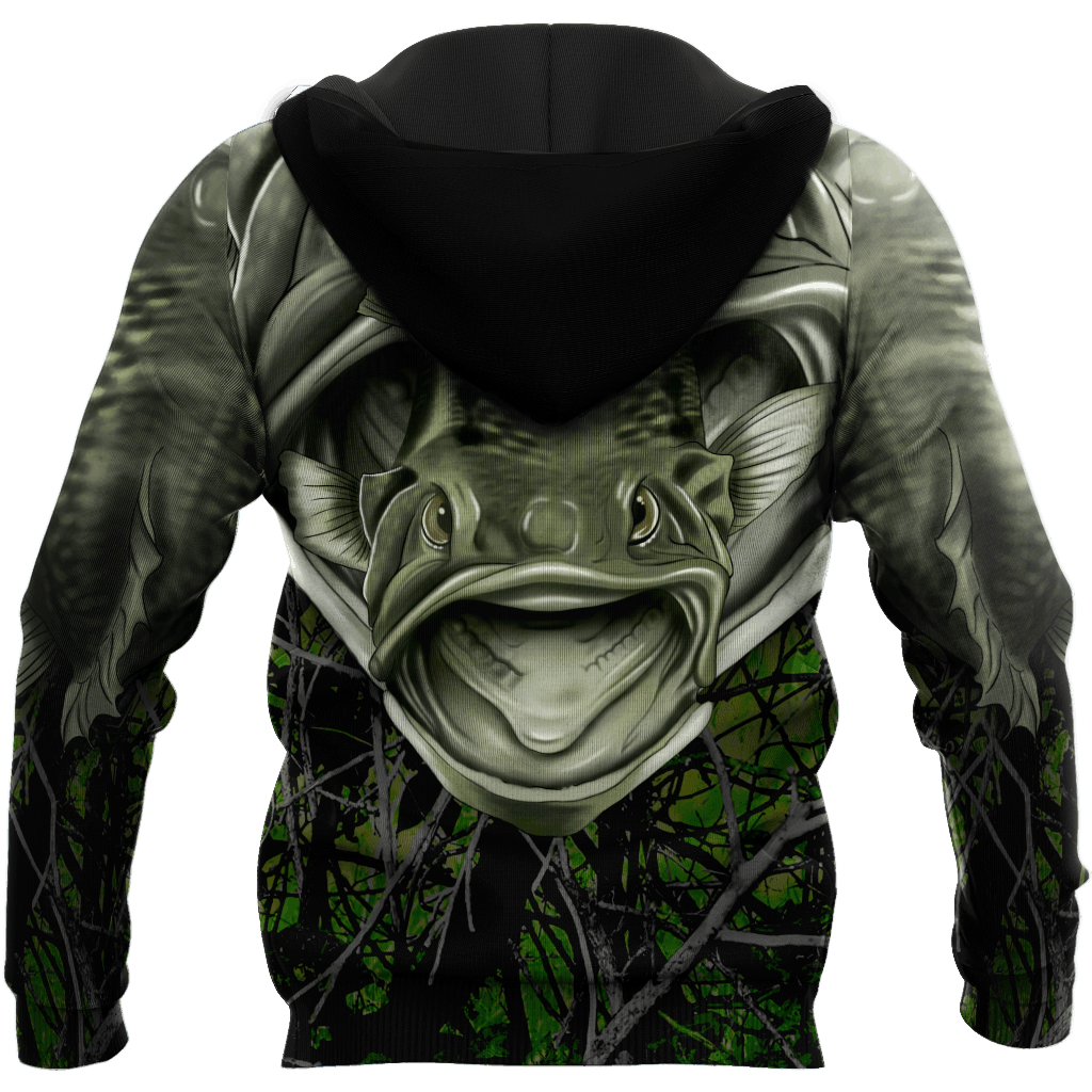 Largemouth Bass Fishing Camo Hoodie For Anglers Nature Trips Holidays And Relaxed Layering