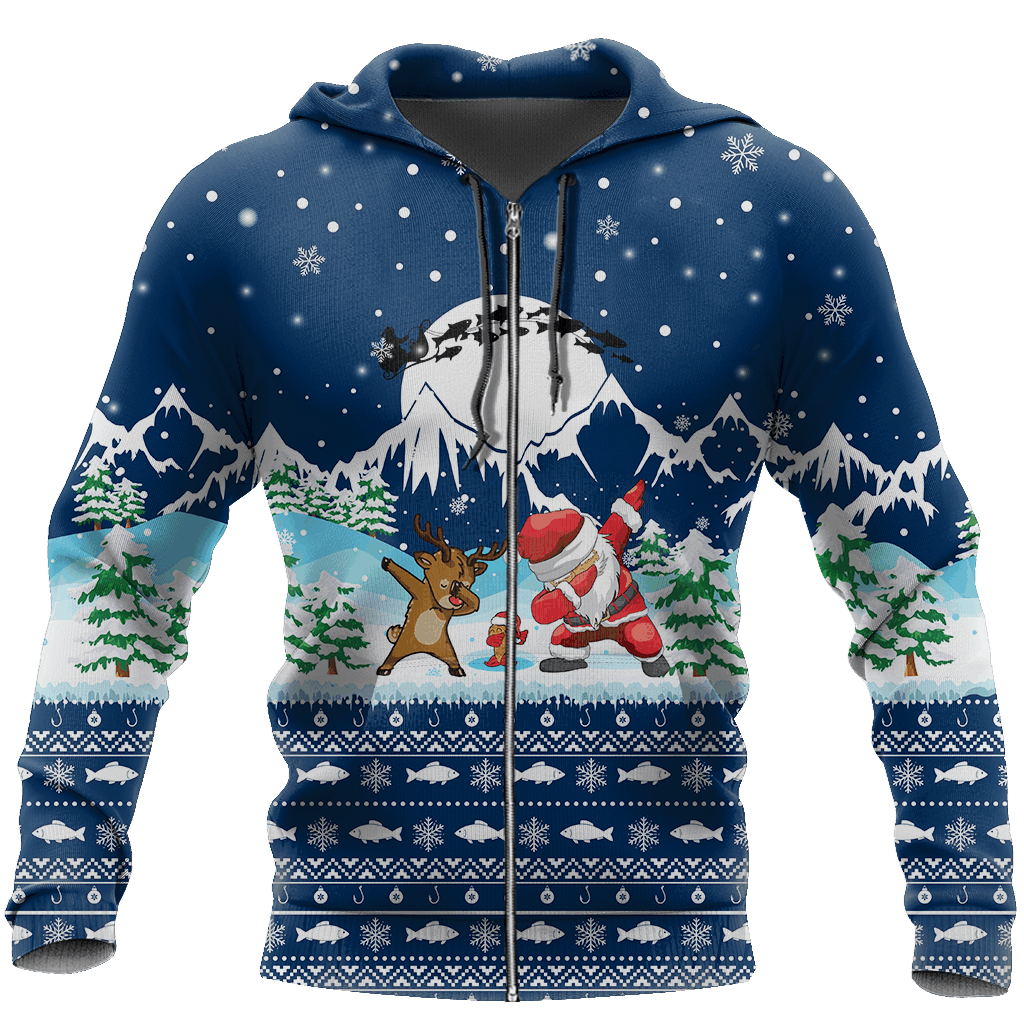 Blue Santa Fishing Yolo Hoodie For Holiday Parties Weekend Outings And Cheerful Gift Giving