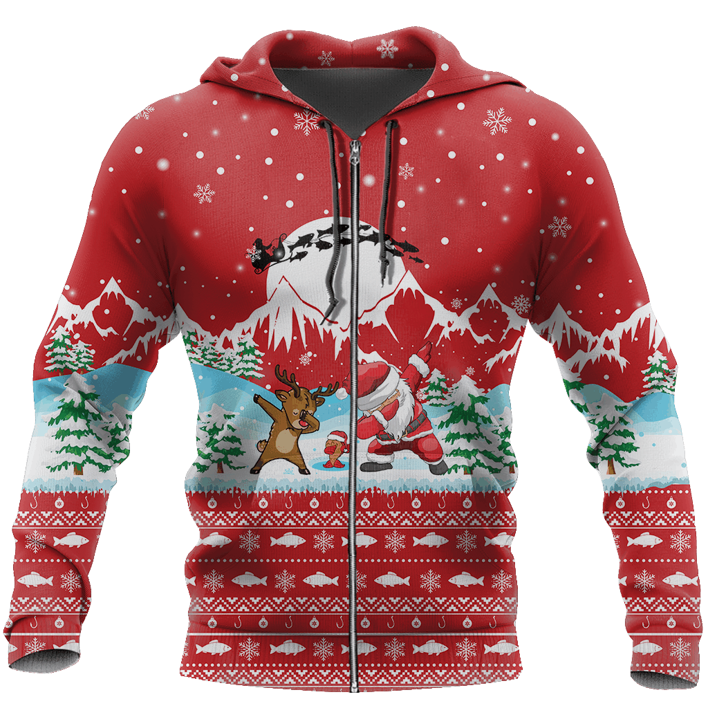 Red Santa Fishing Yolo Christmas Hoodie For Festive Days Casual Adventures And Thoughtful Seasonal Gifting