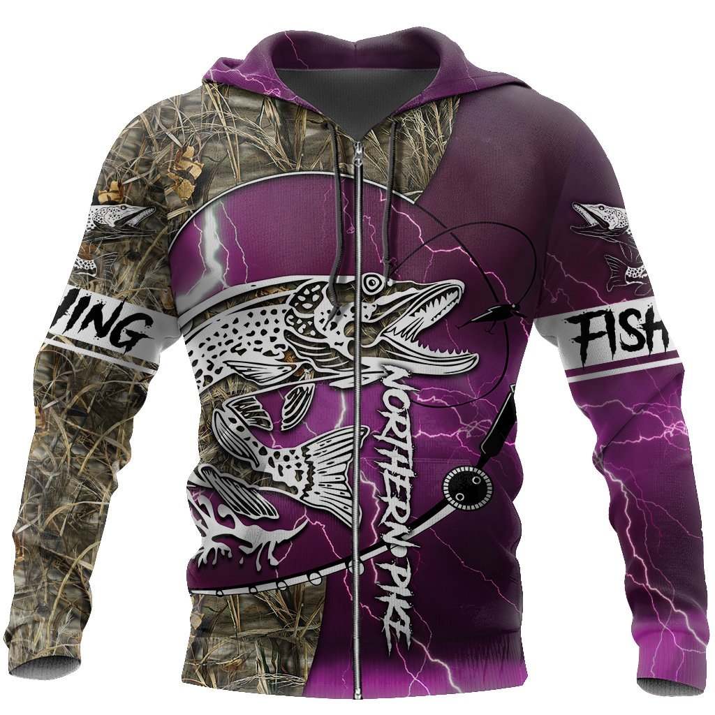Pink Northern Pike Fishing Camo Hoodie For River Adventures Outdoor Events And Everyday Style
