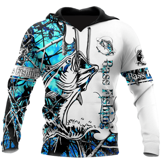 Blue Bass Fishing Sport Camo Tattoo Hoodie For Weekend Fishing Outdoor Comfort And Everyday Outfits