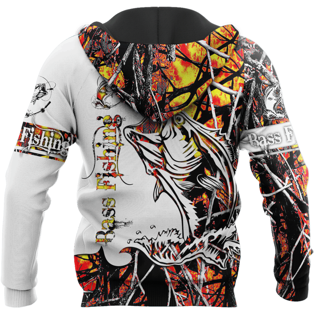 Orange Bass Fishing Sport Camo Tattoo Hoodie For Fishing Adventures Camping Travel And Casual Gift Ideas
