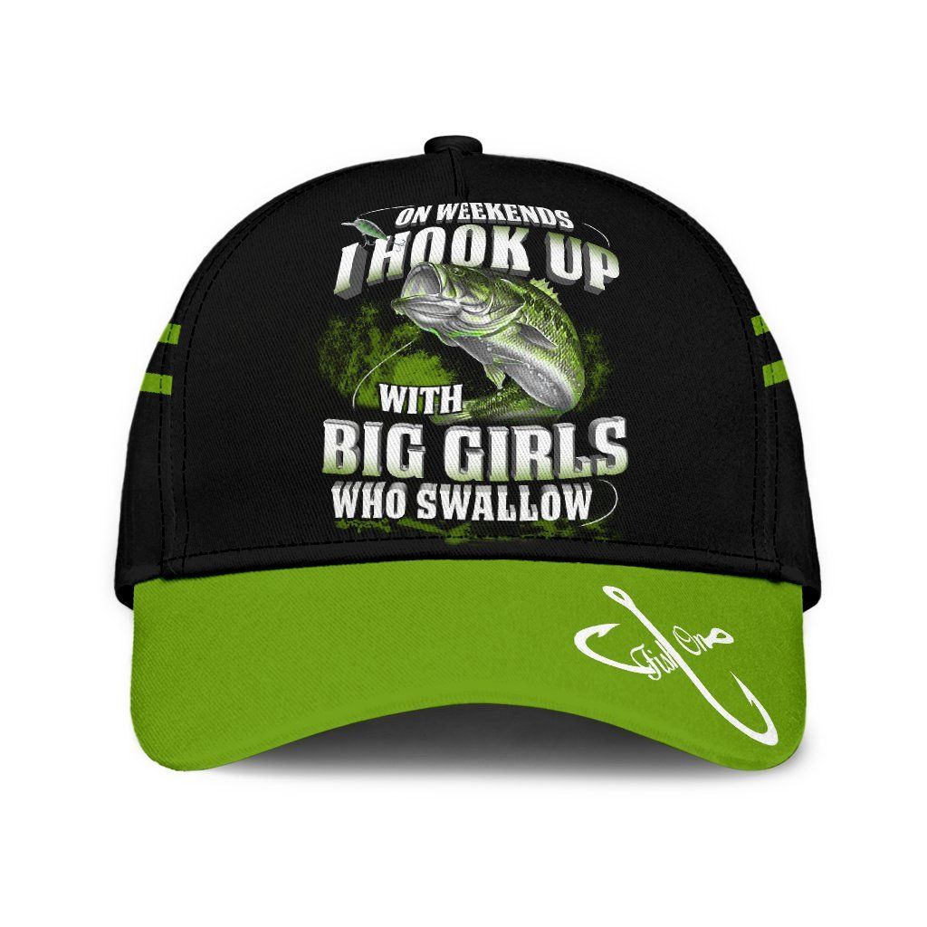 Green Bass Fishing Hook 3D Design Classic Cap For Travel Adventures Weekend Wear And Casual Style