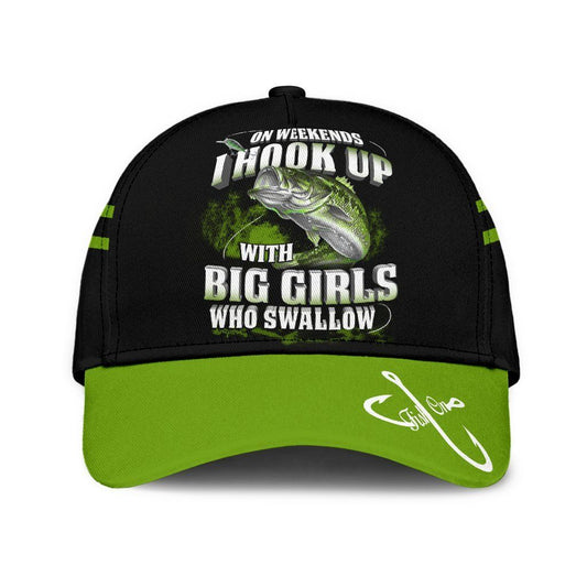 Green Bass Fishing Hook 3D Design Classic Cap For Travel Adventures Weekend Wear And Casual Style